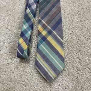 VTG RAM Tie Mens Multicolor Madras Plaid 100% Cotton Skinny Necktie USA Preppy